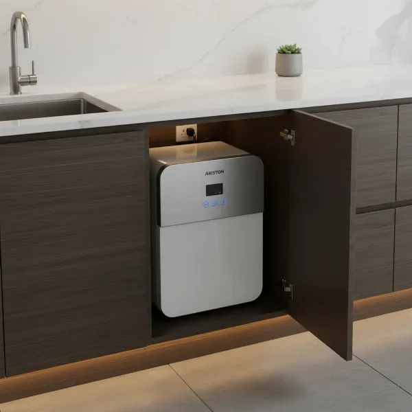 Ariston Andris 4 Gallon Mini-Tank Water Heater installed in a modern kitchen setting
