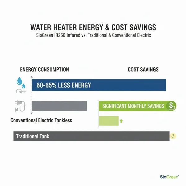 Graph showing significant energy savings with tankless water heaters.