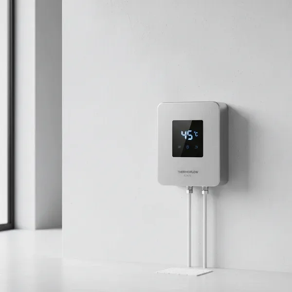 Sleek and compact design of the Thermoflow Elex 12 tankless water heater for modern homes