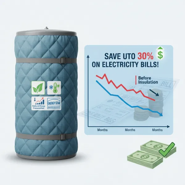 Insulated water heater with electricity bill showing significant energy cost savings